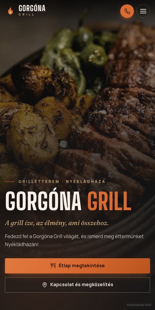 A(z) Gorgóna Grill weboldal mobilon