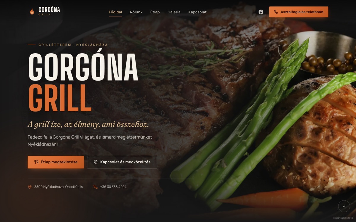 A(z) Gorgóna Grill weboldal nyitóképe