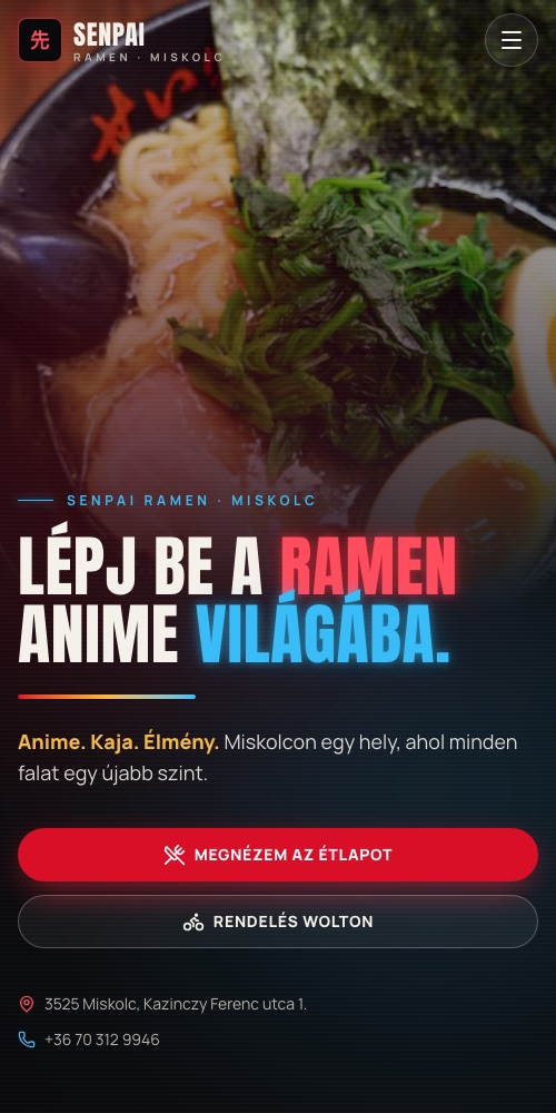 A(z) Senpai Ramen weboldal mobilon